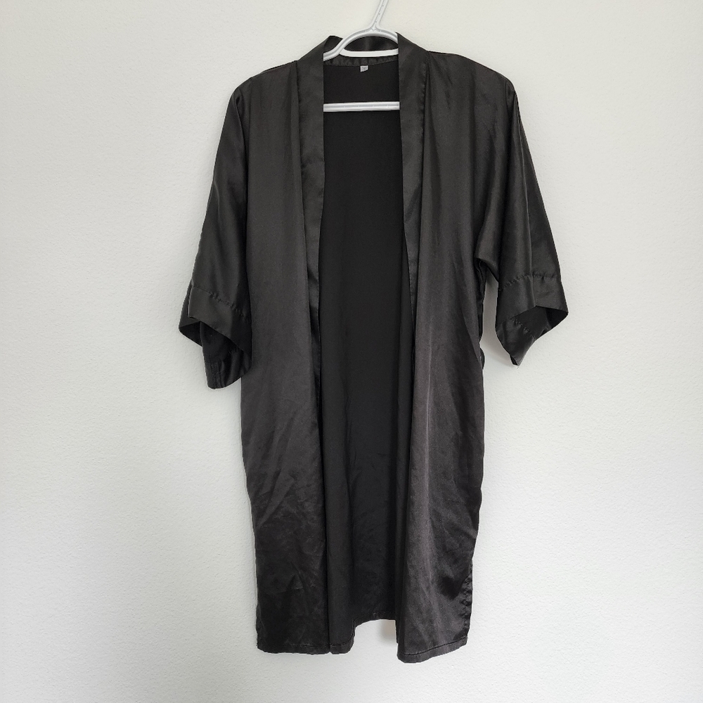 Black Satin Cardigan Robe M
